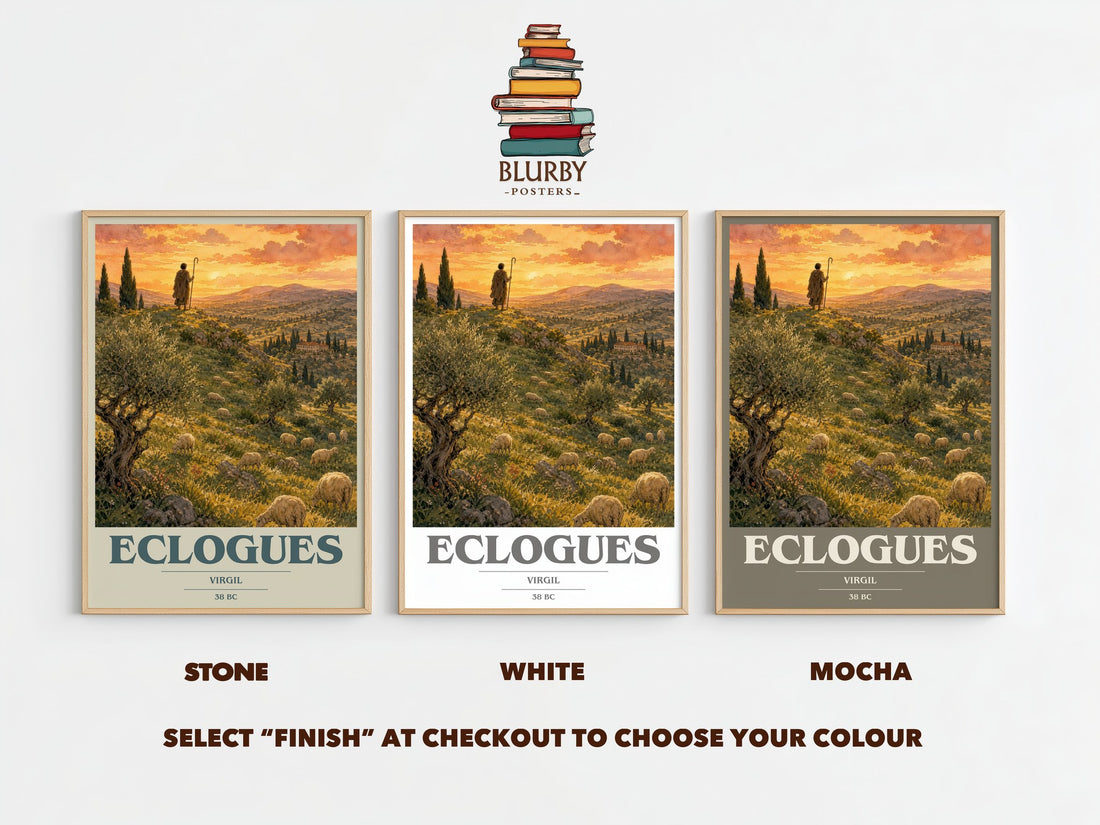 Eclogues book cover print framed by window – Stone, White and Mocha side by side – choose your colour