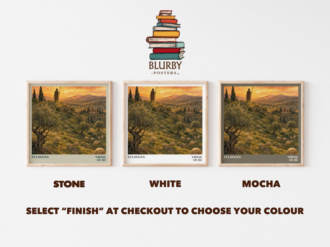 Eclogues literary print framed by window – Stone, White and Mocha square prints side by side – choose your colour