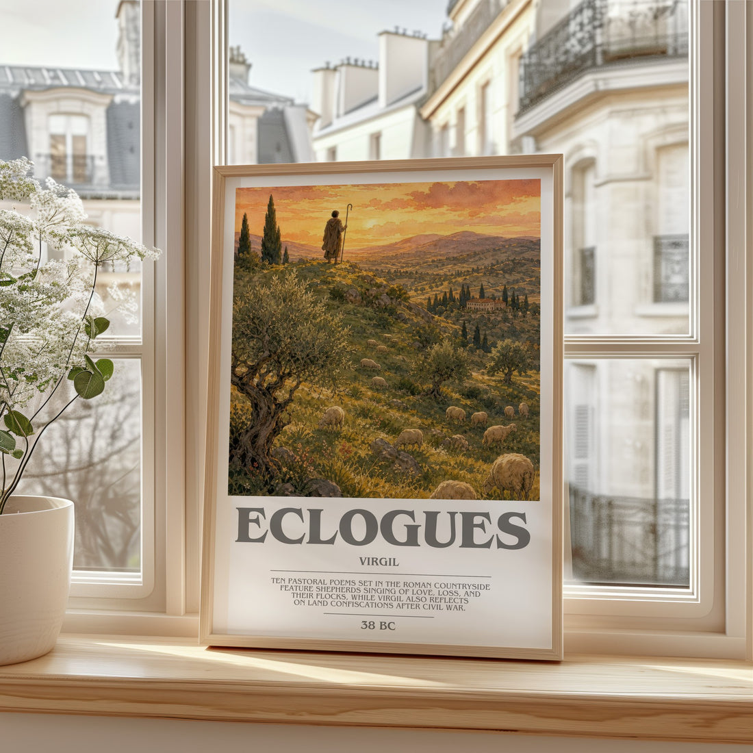 Eclogues bookish print in frame leaning in hallway – poetry wall art