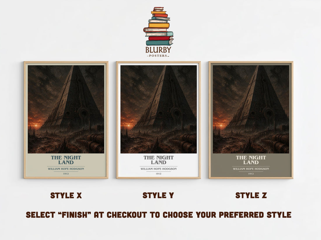 The Night Land book cover print in frame leaning in hallway – sci fi wall art (mockup)