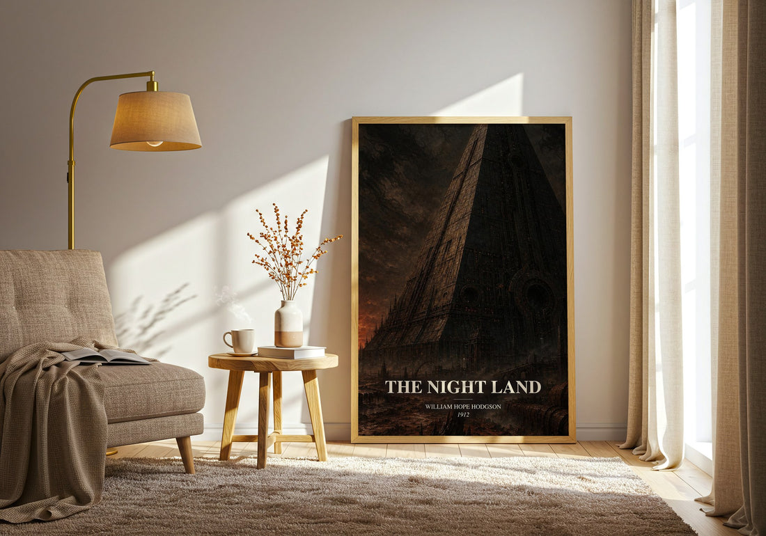 The Night Land watercolour print in frame leaning in hallway – sci fi wall art