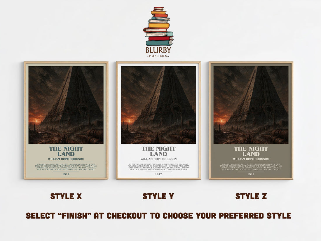 The Night Land Bookish Wall Art by William Hope Hodgson – Style X, Y and Z side by side – choose your finish