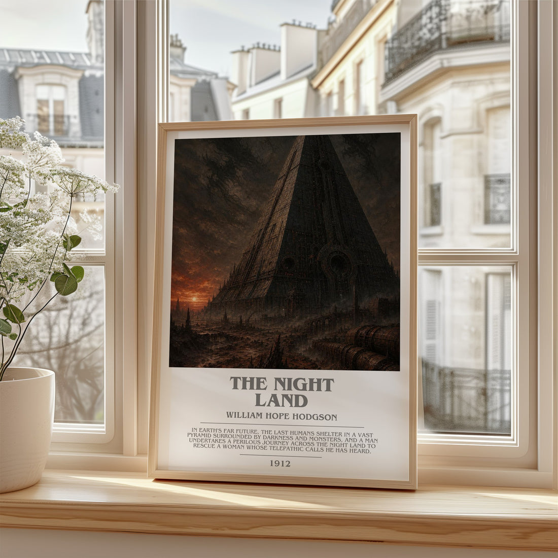 The Night Land Bookish Wall Art by William Hope Hodgson – framed print by a bright window