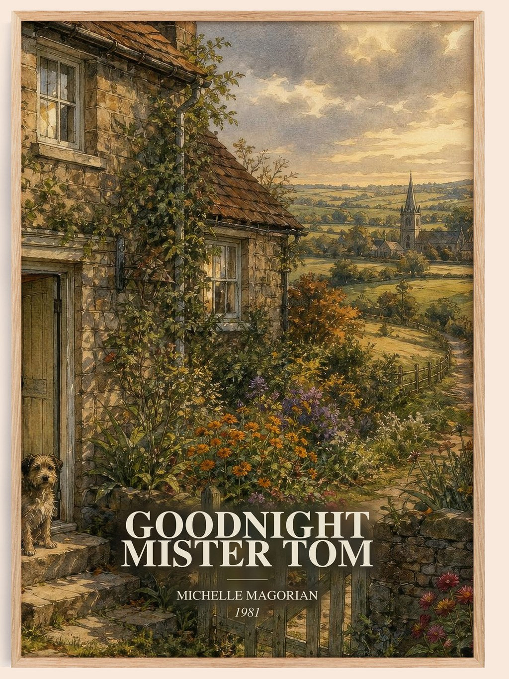Goodnight Mister Tom watercolour book poster by Michelle Magorian – framed literary art print