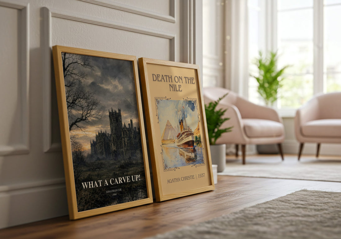 What a Carve Up! watercolour print framed by window – literary home decor