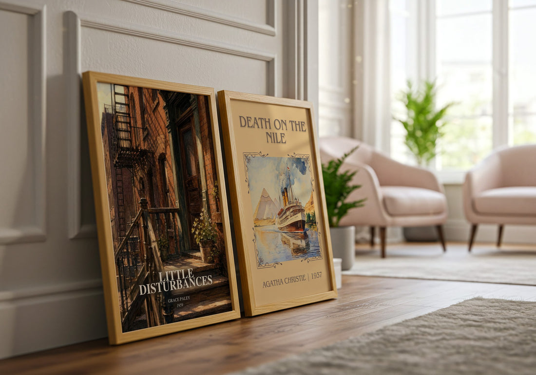 Little Disturbances watercolour print framed by window – literary home decor