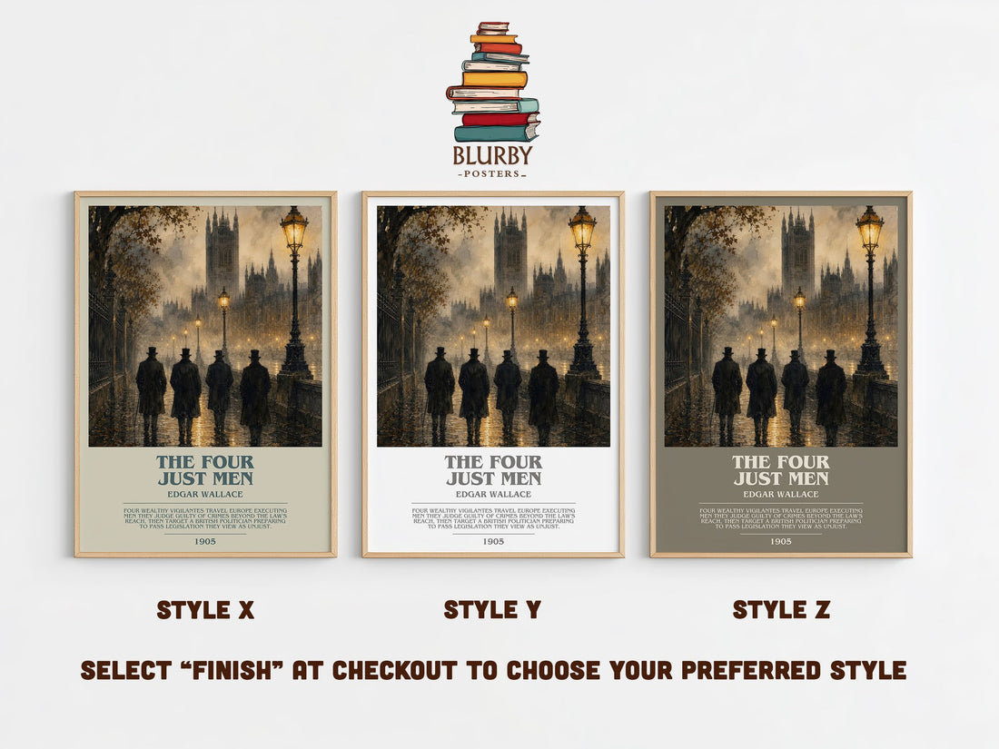 The Four Just Men Bookish Wall Art by Edgar Wallace – Style X, Y and Z side by side – choose your finish