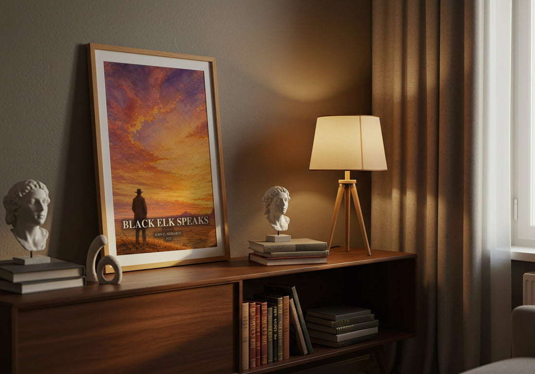 Black Elk Speaks watercolour print on bookshelf – John G. Neihardt fan gift