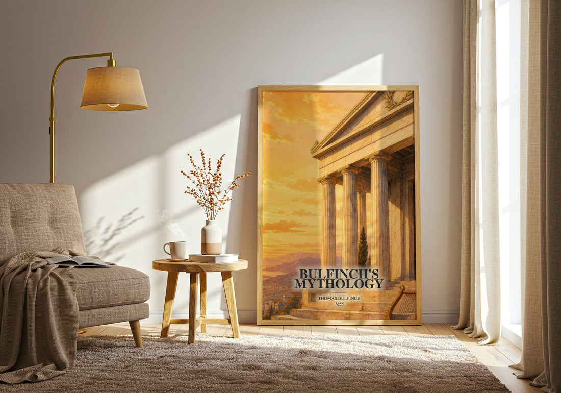 Bulfinch's Mythology watercolour print in frame leaning in hallway – __new__:educational wall art