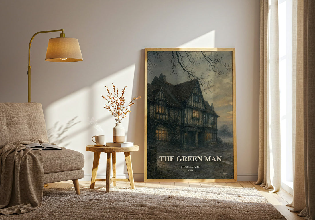 The Green Man watercolour print in frame leaning in hallway – horror wall art