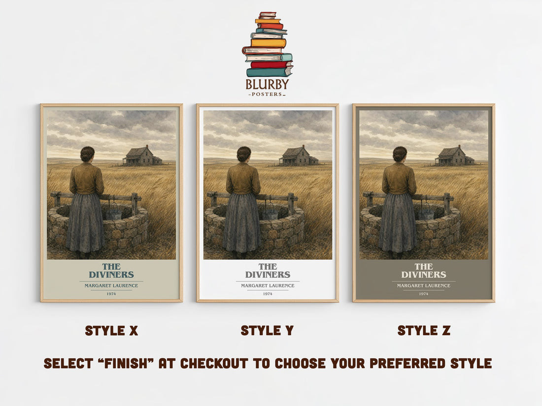 The Diviners book cover print in frame leaning in hallway – literary fiction wall art (mockup)