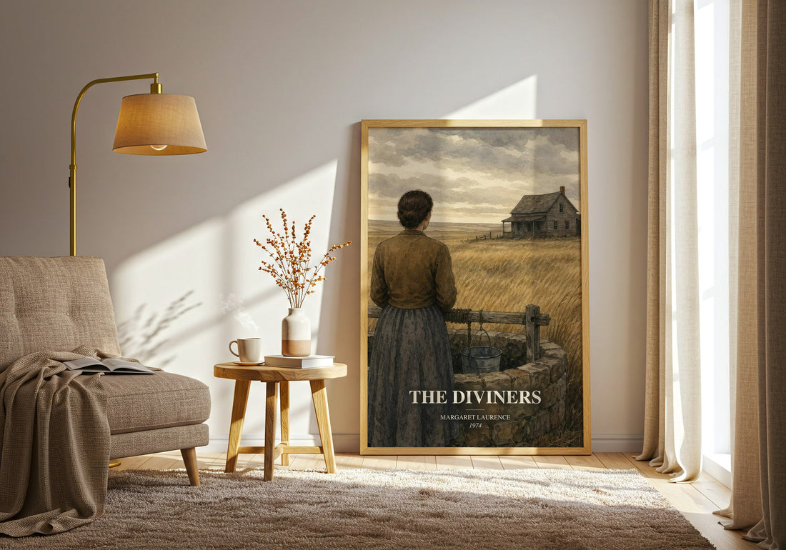 The Diviners watercolour print in frame leaning in hallway – literary fiction wall art