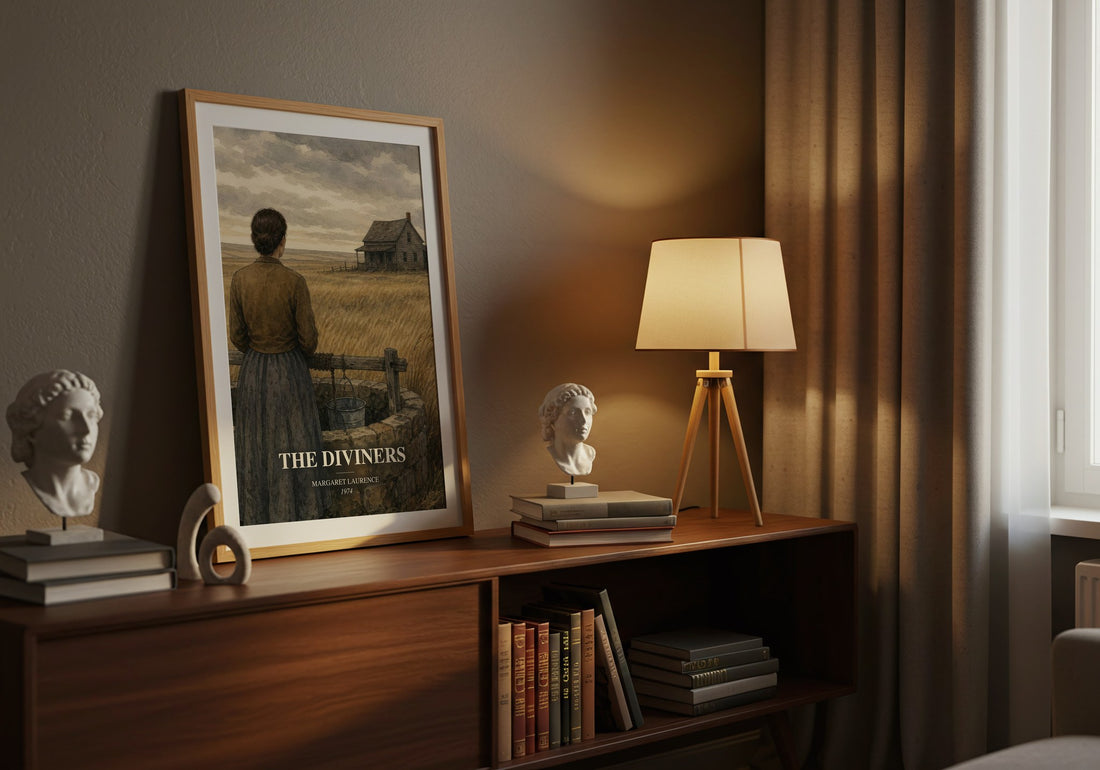 The Diviners watercolour print on bookshelf – Margaret Laurence fan gift