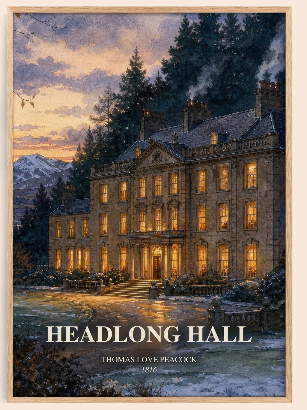Headlong Hall watercolour book poster by Thomas Love Peacock – framed literary art print