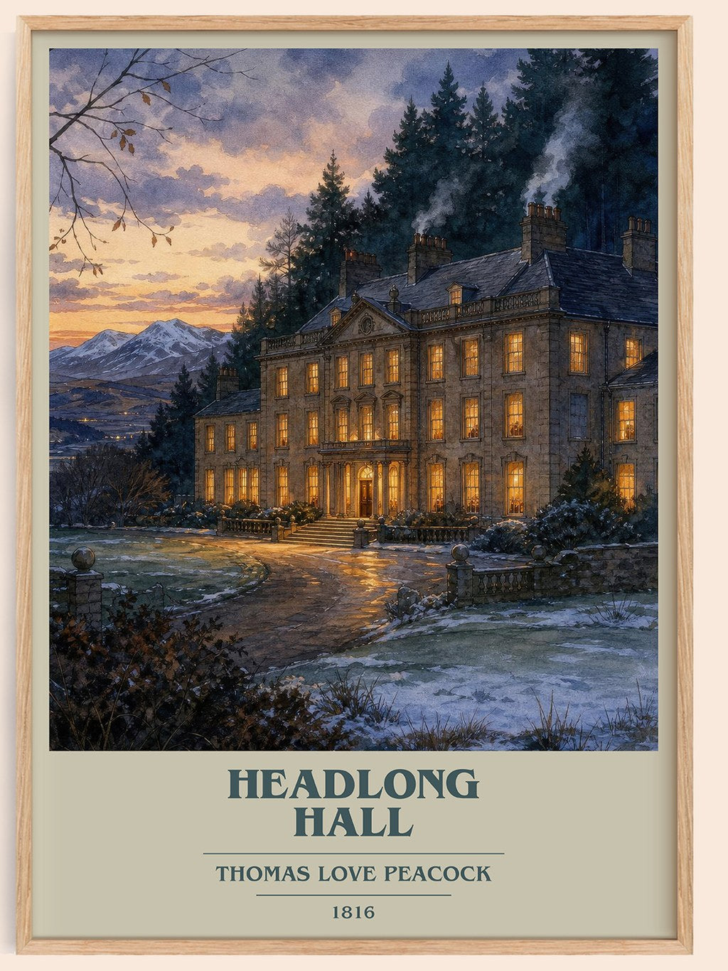 Headlong Hall book cover book poster by Thomas Love Peacock – framed literary art print