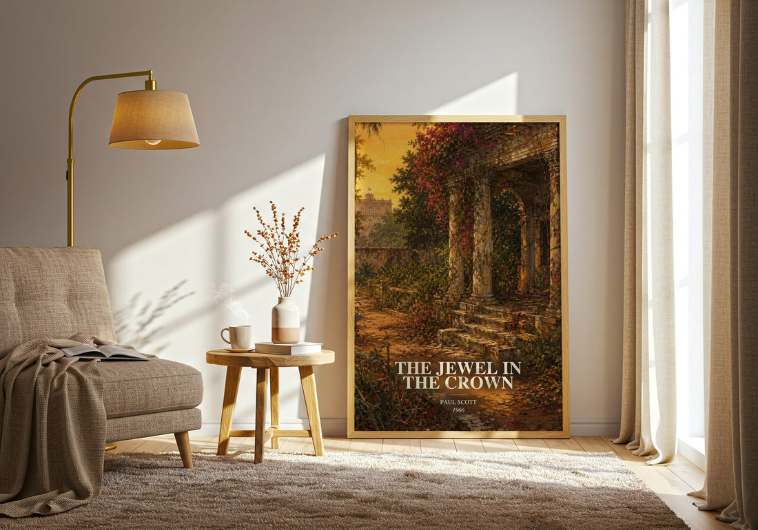 The Jewel In The Crown watercolour print in frame leaning in hallway – historical fiction wall art