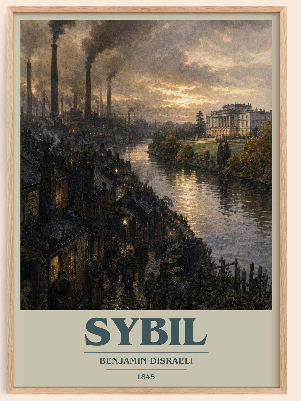 Sybil book cover book poster by Benjamin Disraeli – framed literary art print