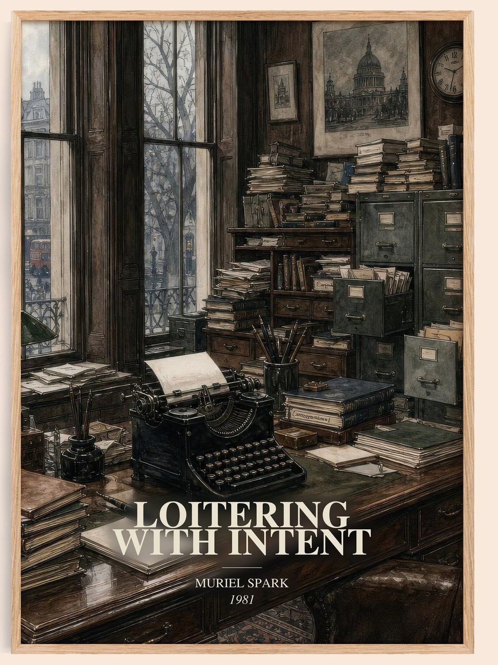 Loitering With Intent watercolour book poster by Muriel Spark – framed literary art print