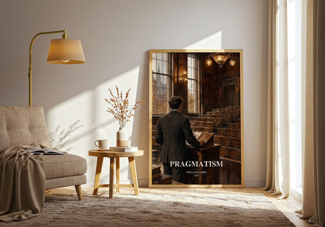 Pragmatism watercolour print in frame leaning in hallway – philosophy wall art
