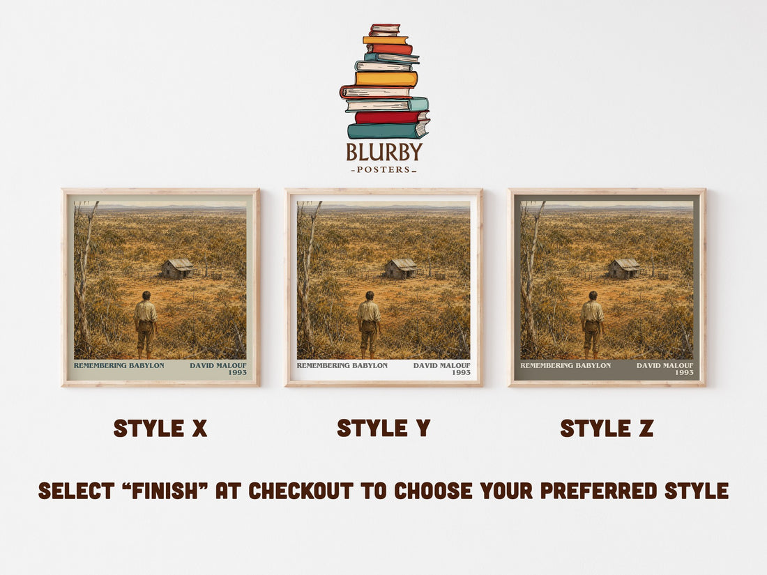 Remembering Babylon literary print in frame leaning in hallway – literary fiction wall art (mockup)