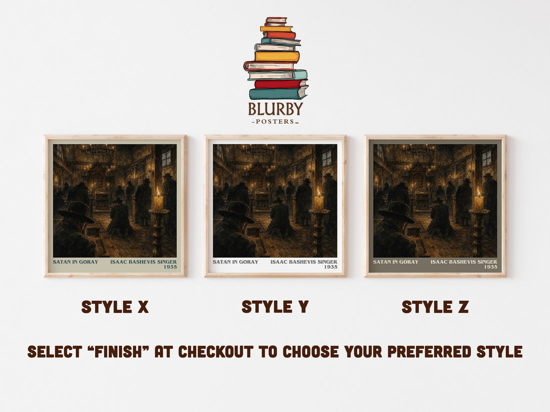 Satan In Goray literary print in frame leaning in hallway – historical fiction wall art (mockup)