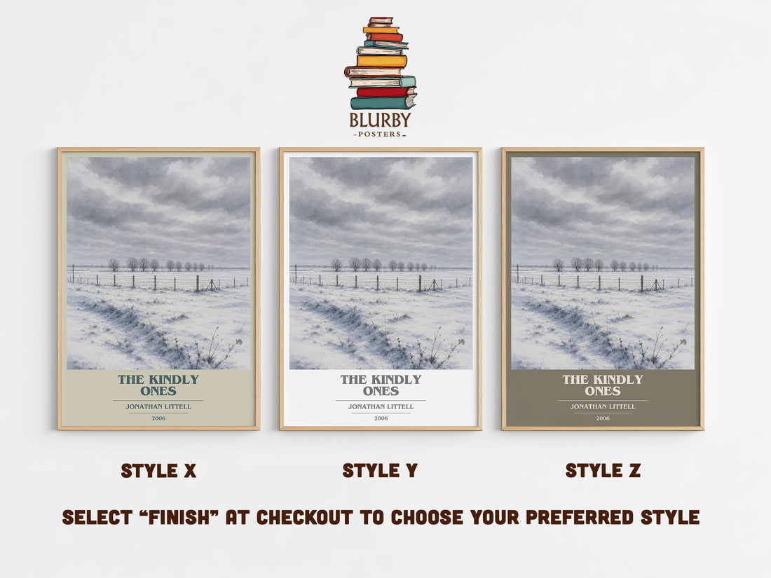 The Kindly Ones book cover print in frame leaning in hallway – historical fiction wall art (mockup)