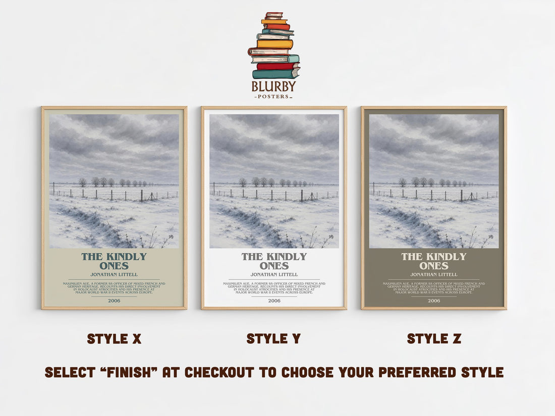 The Kindly Ones Bookish Wall Art by Jonathan Littell – Style X, Y and Z side by side – choose your finish