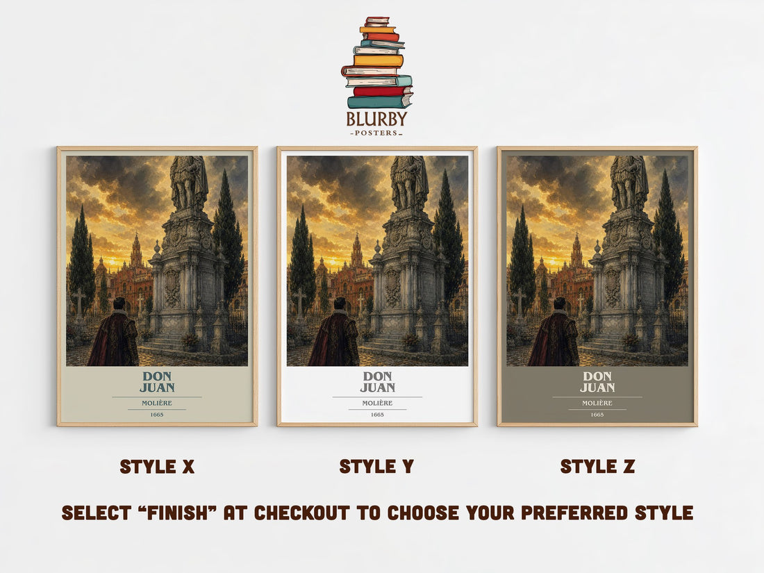 Don Juan book cover print in frame leaning in hallway – classic literature wall art (mockup)