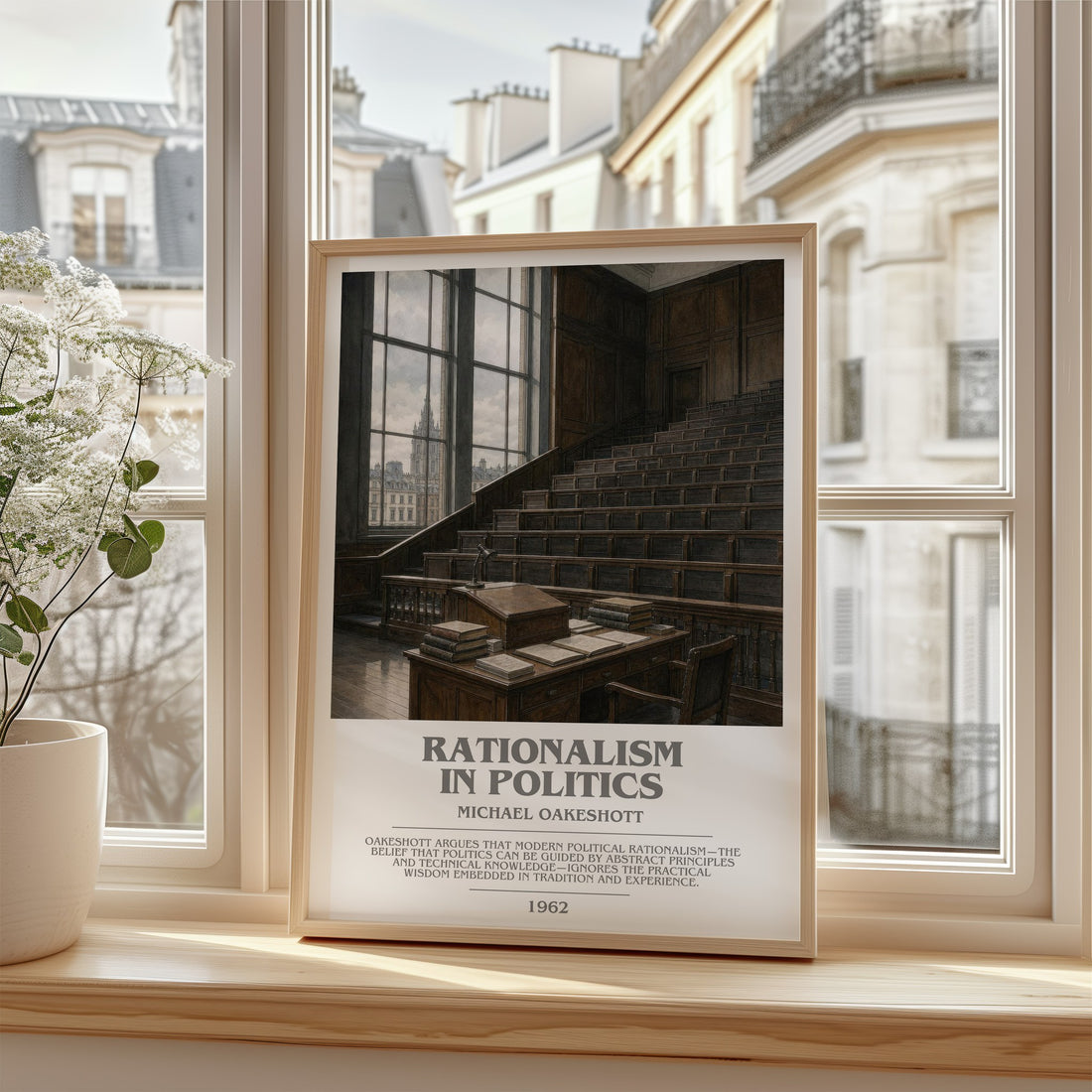 Rationalism in Politics Bookish Wall Art by Michael Oakeshott – framed print by a bright window