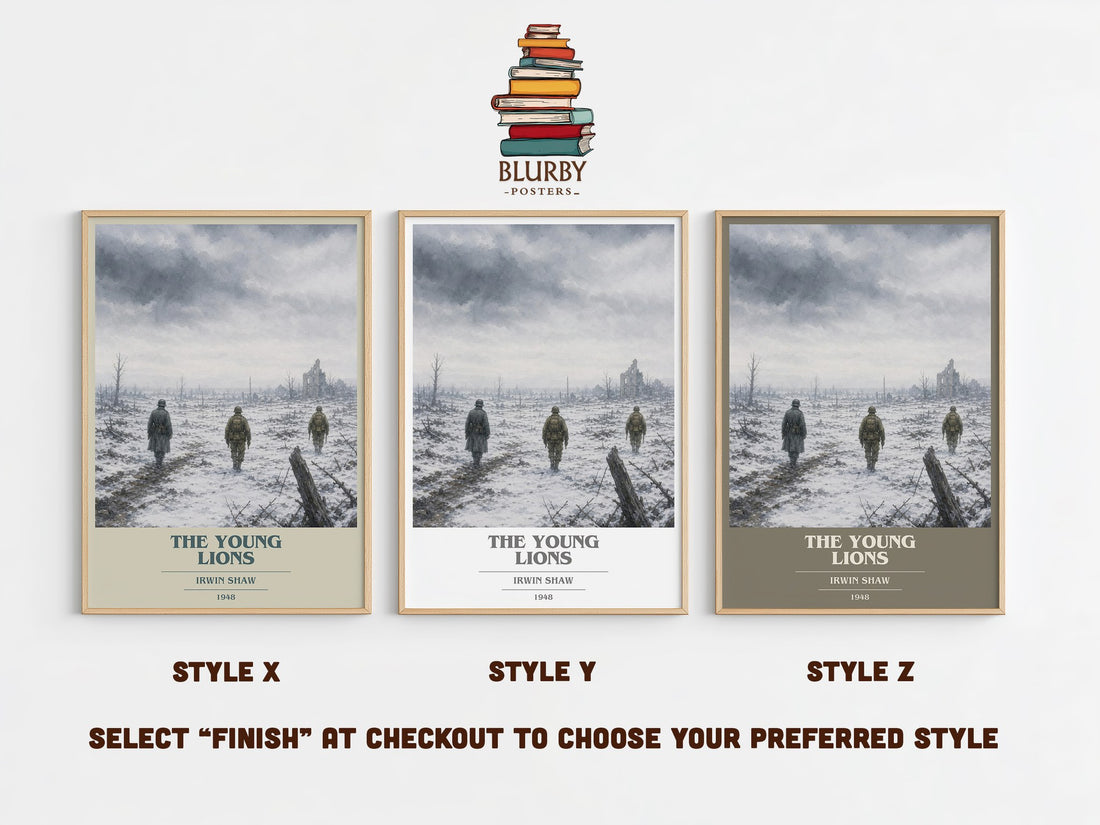 The Young Lions book cover print in frame leaning in hallway – historical fiction wall art (mockup)
