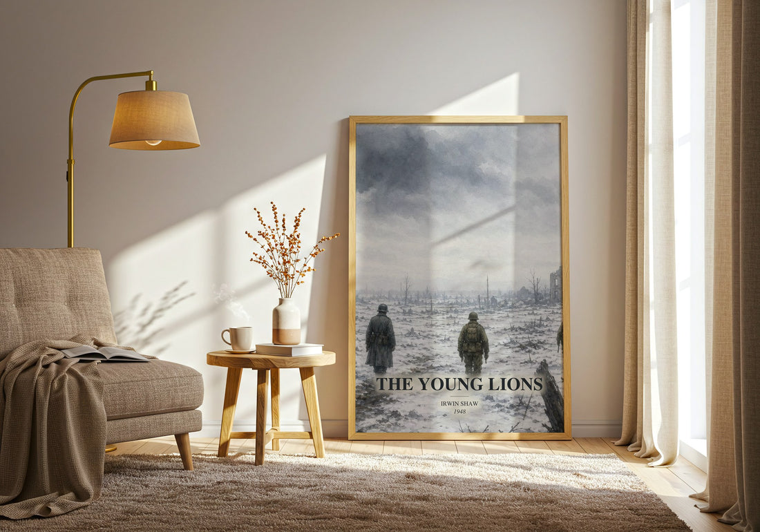 The Young Lions watercolour print in frame leaning in hallway – historical fiction wall art