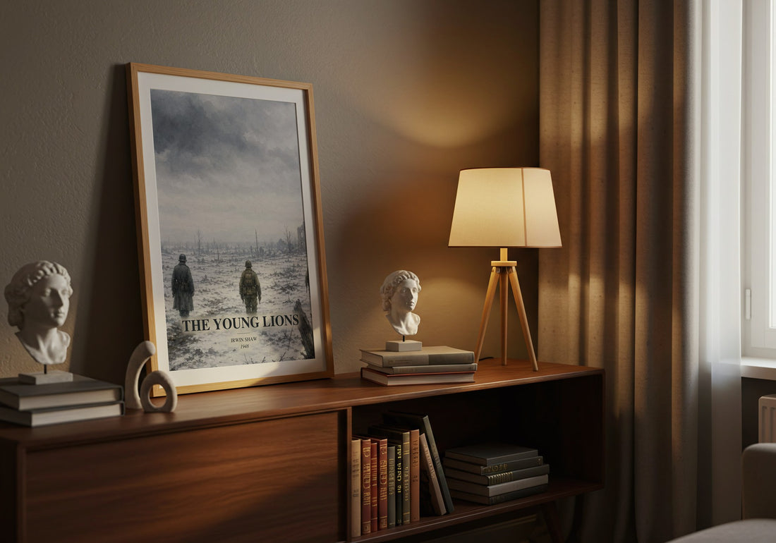 The Young Lions watercolour print on bookshelf – Irwin Shaw fan gift