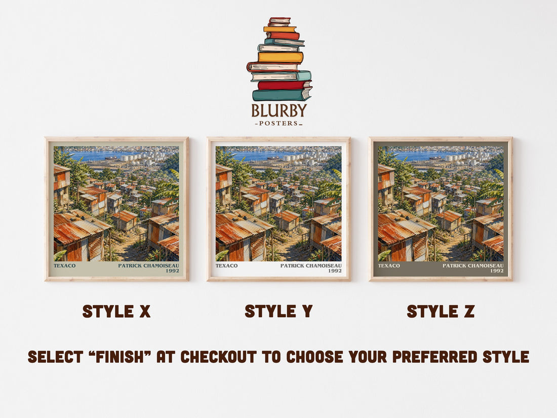 Texaco literary print in frame leaning in hallway – literary fiction wall art (mockup)