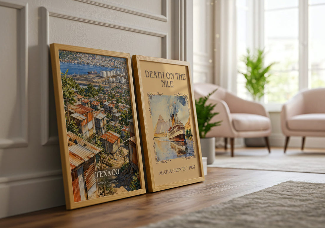 Texaco watercolour print framed by window – literary home decor