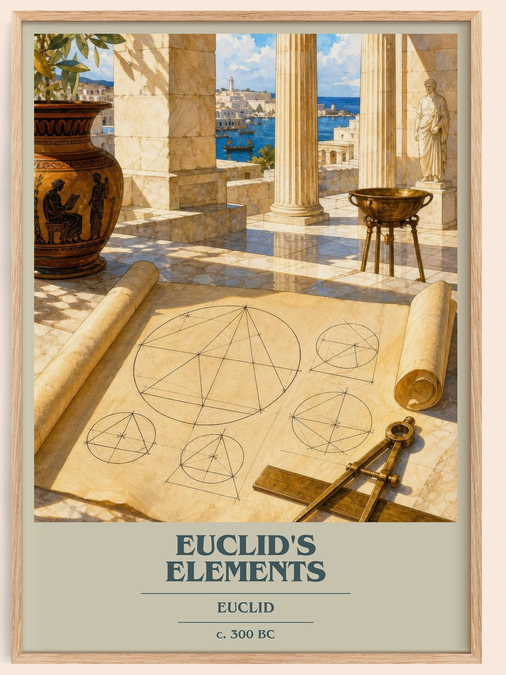Euclid's Elements book cover book poster by Euclid – framed literary art print