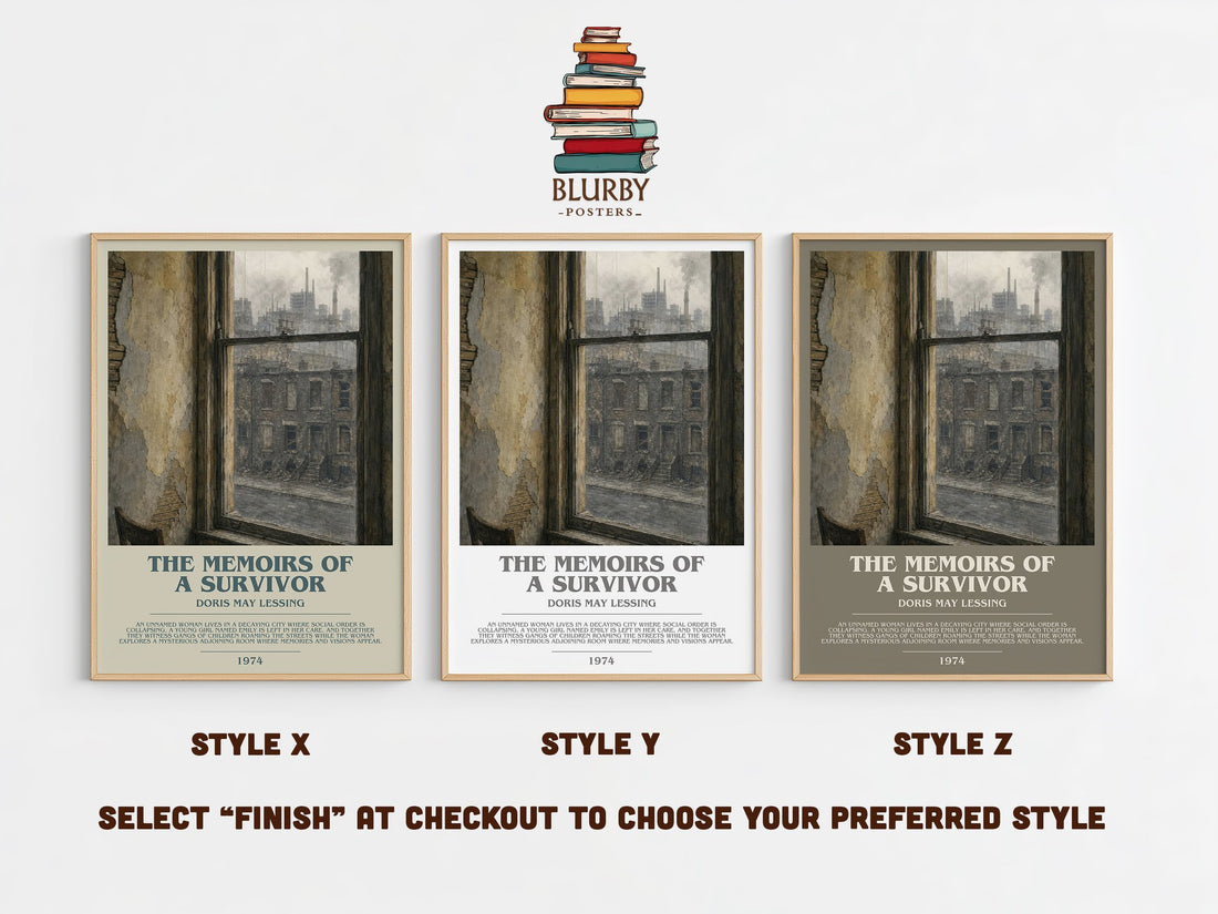 The Memoirs of a Survivor Bookish Wall Art by Doris May Lessing – Style X, Y and Z side by side – choose your finish