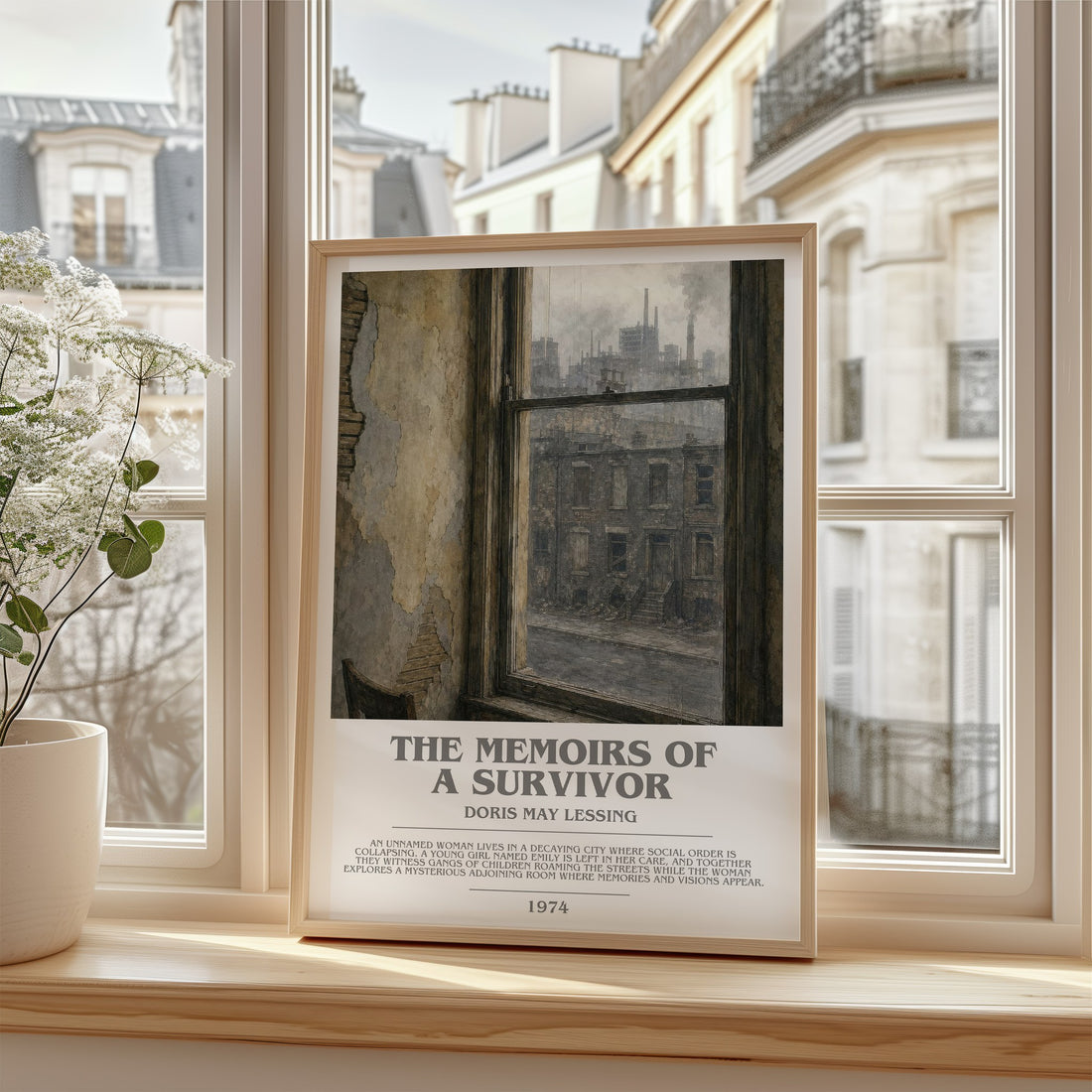 The Memoirs of a Survivor Bookish Wall Art by Doris May Lessing – framed print by a bright window