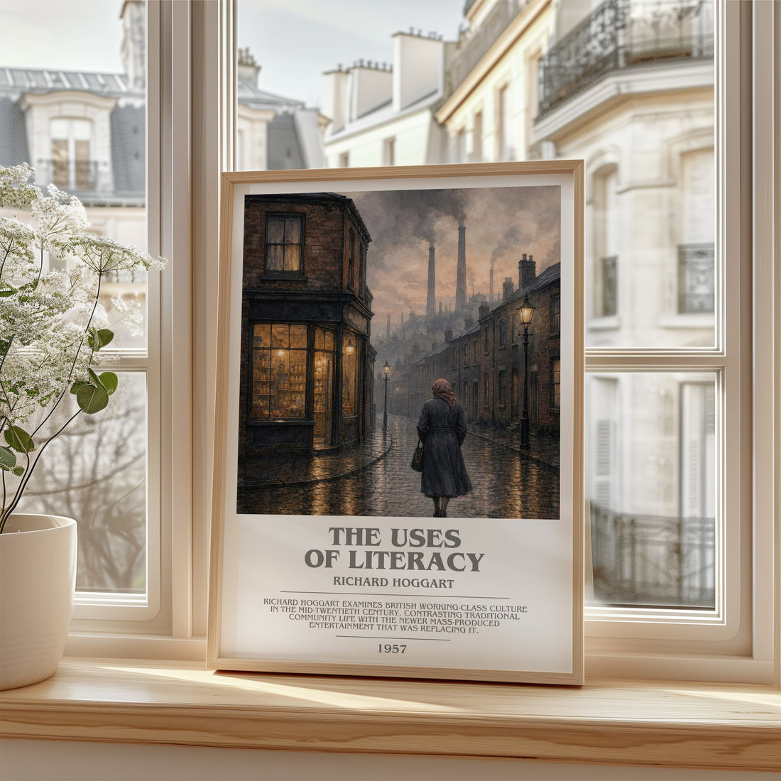 The Uses of Literacy Bookish Wall Art by Richard Hoggart – framed print by a bright window