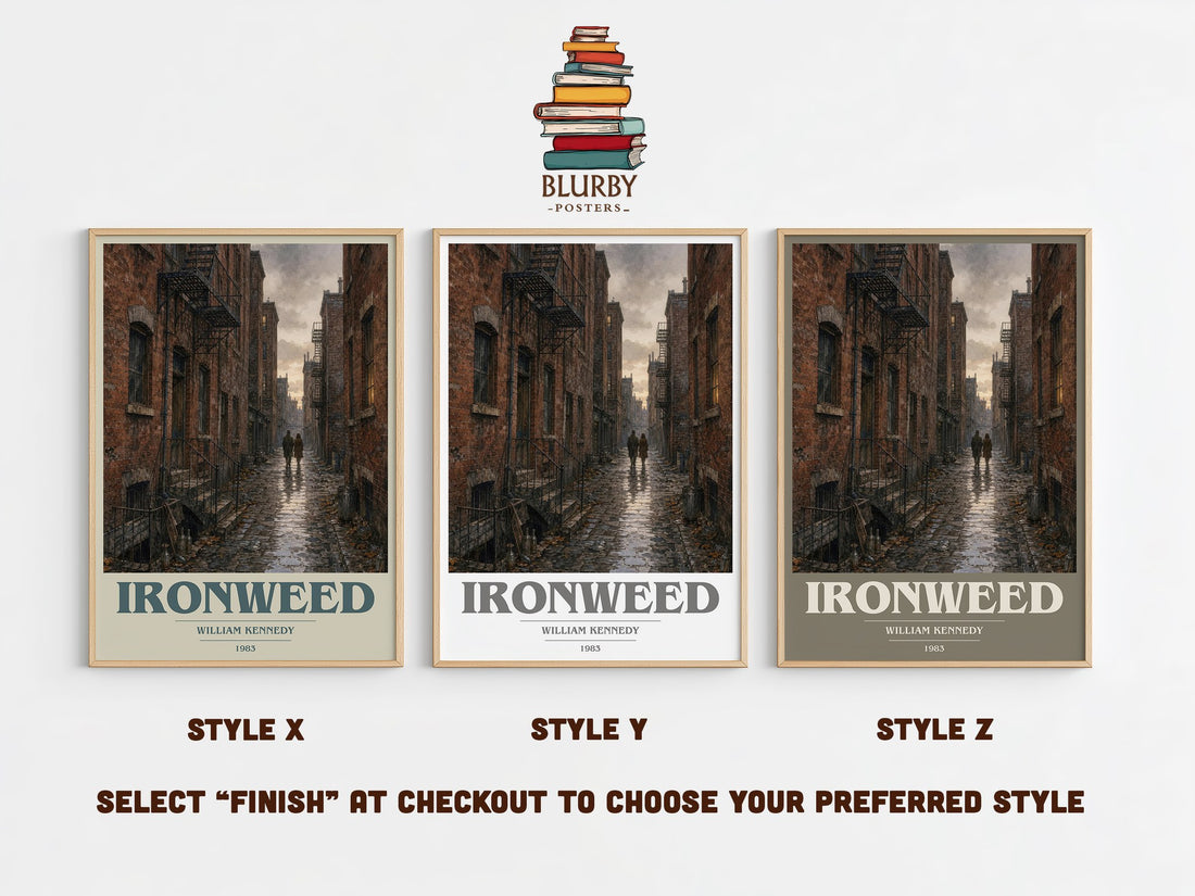 Ironweed book cover print in frame leaning in hallway – literary fiction wall art (mockup)