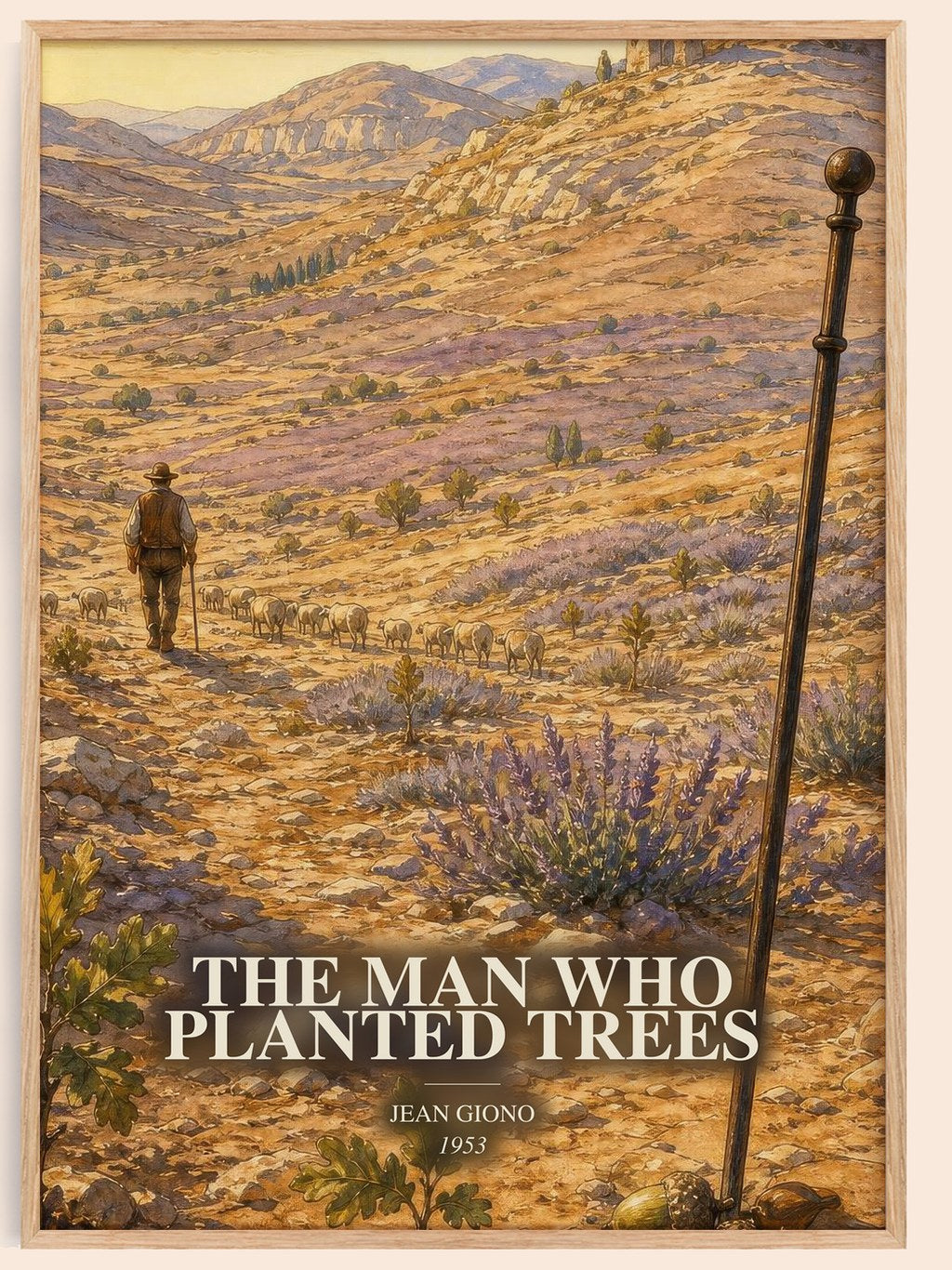 The Man Who Planted Trees watercolour book poster by Jean Giono – framed literary art print
