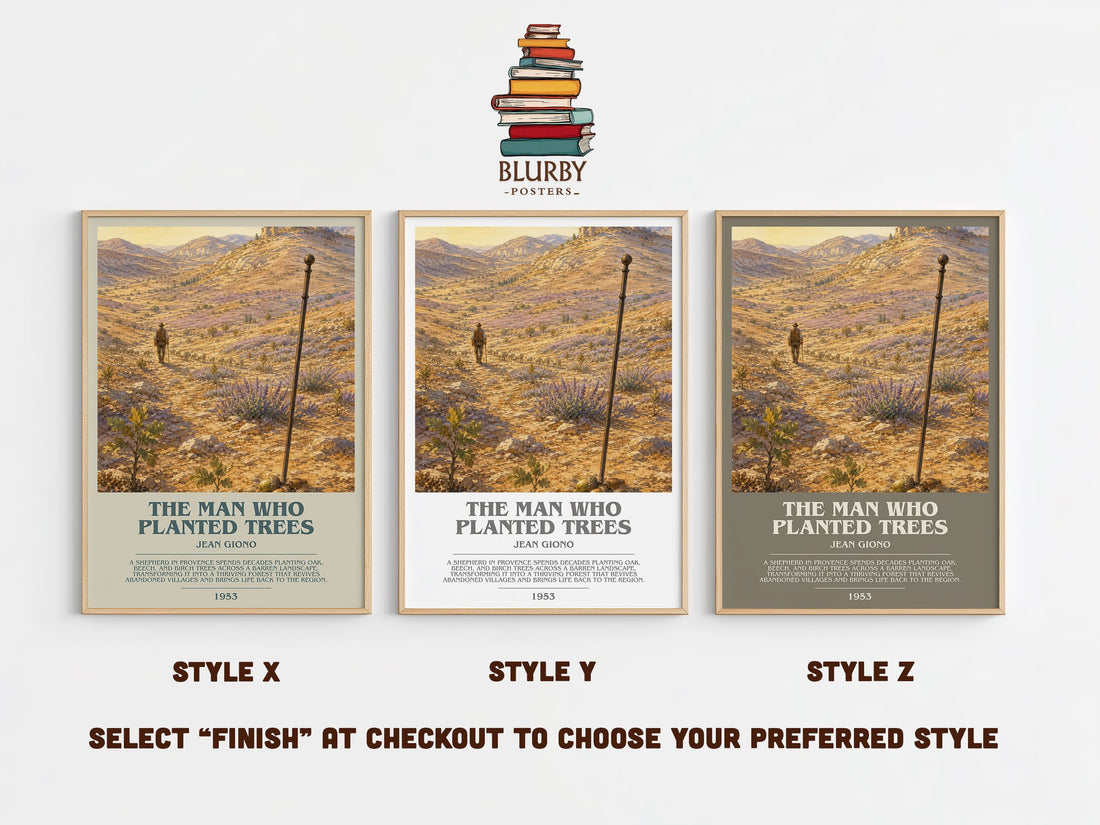 The Man Who Planted Trees Bookish Wall Art by Jean Giono – Style X, Y and Z side by side – choose your finish