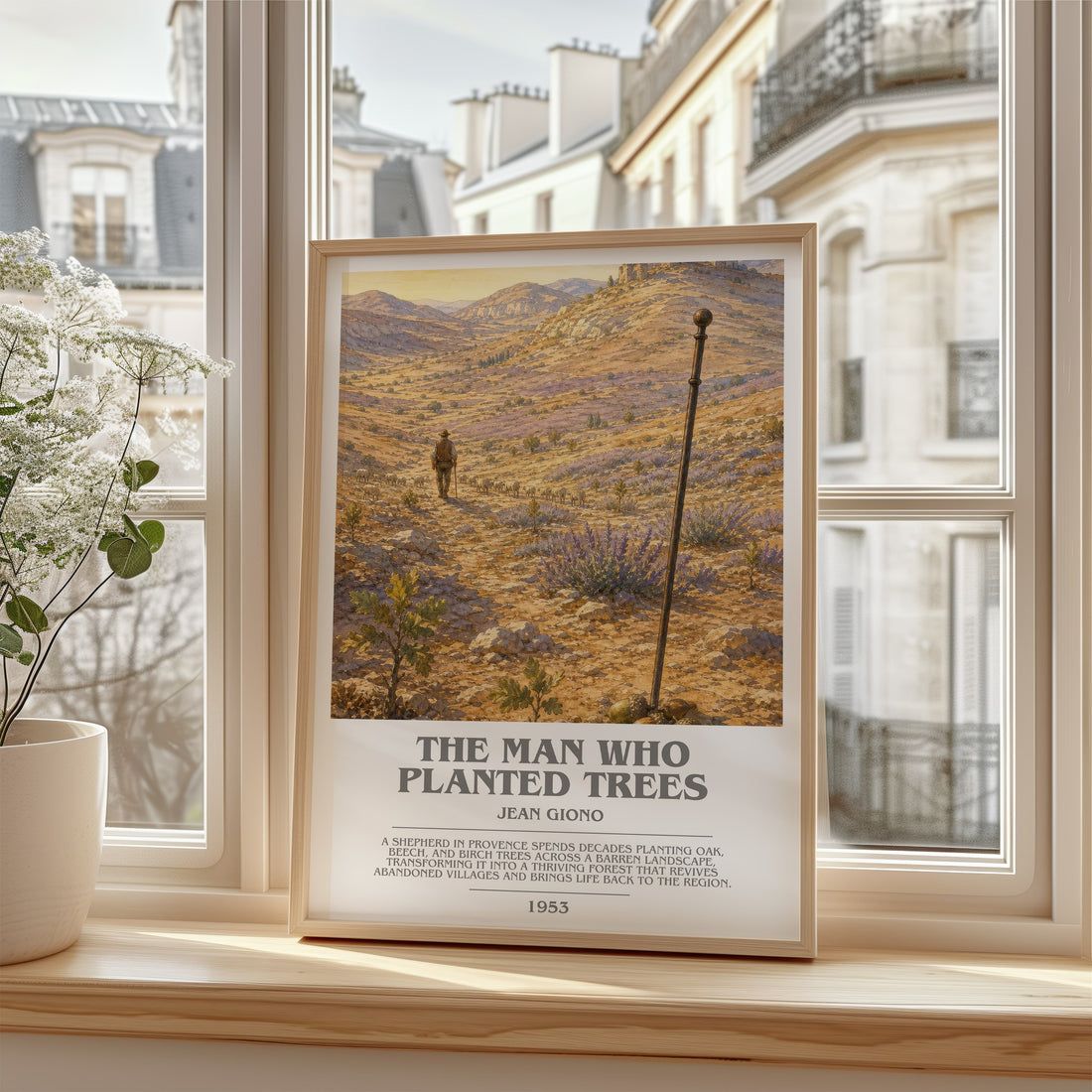 The Man Who Planted Trees Bookish Wall Art by Jean Giono – framed print by a bright window