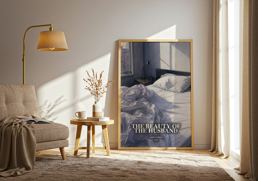 The Beauty Of The Husband watercolour print in frame leaning in hallway – poetry wall art