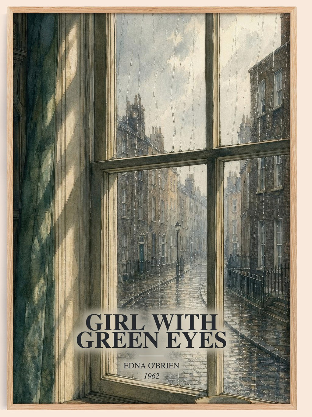 Girl With Green Eyes watercolour book poster by Edna O'Brien – framed literary art print