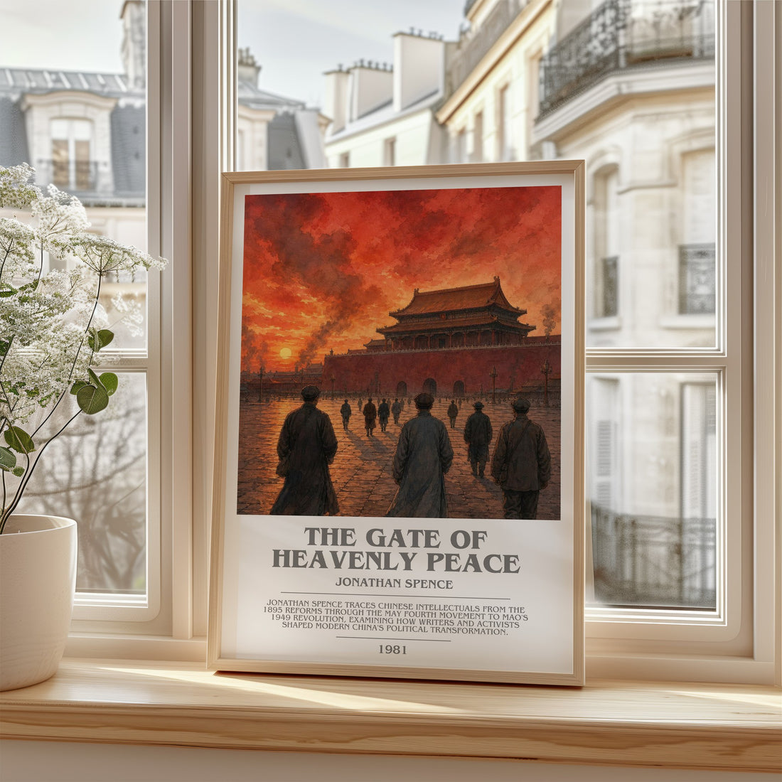 The Gate of Heavenly Peace Bookish Wall Art by Jonathan Spence – framed print by a bright window