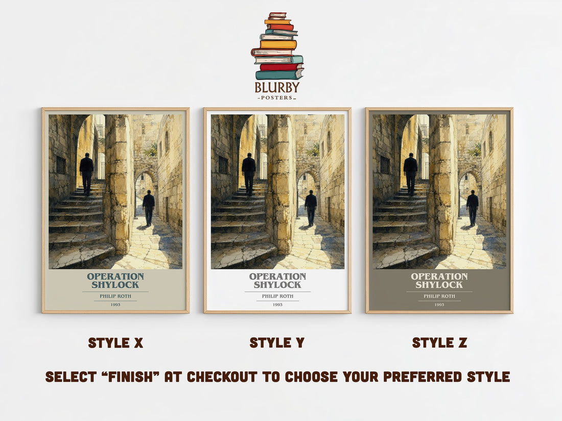 Operation Shylock book cover print in frame leaning in hallway – literary fiction wall art (mockup)