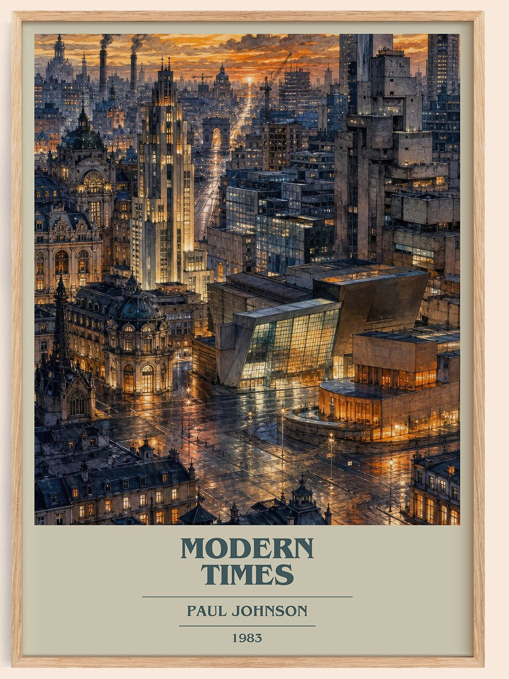 Modern Times book cover book poster by Paul Johnson – framed literary art print