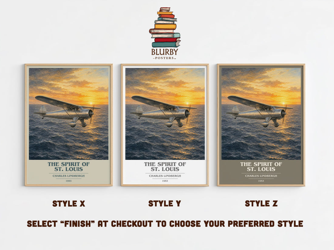 The Spirit of St. Louis book cover print in frame leaning in hallway – memoir wall art (mockup)
