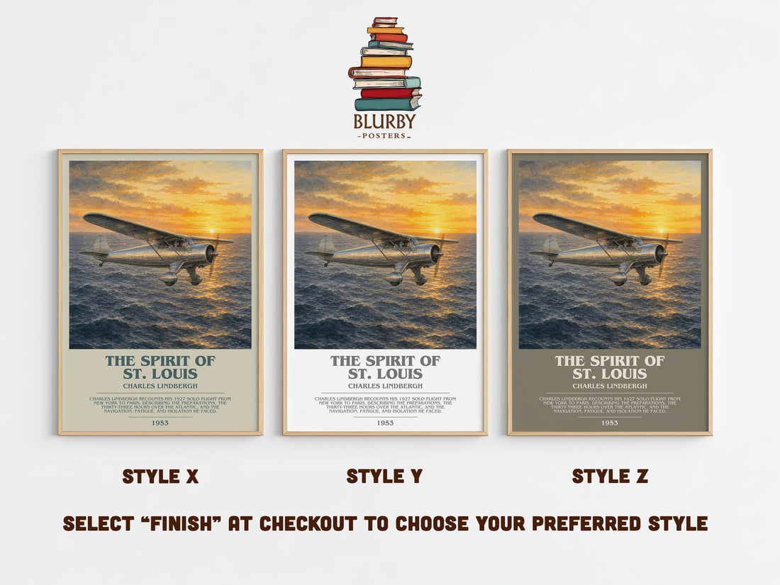 The Spirit of St. Louis Bookish Wall Art by Charles Lindbergh – Style X, Y and Z side by side – choose your finish