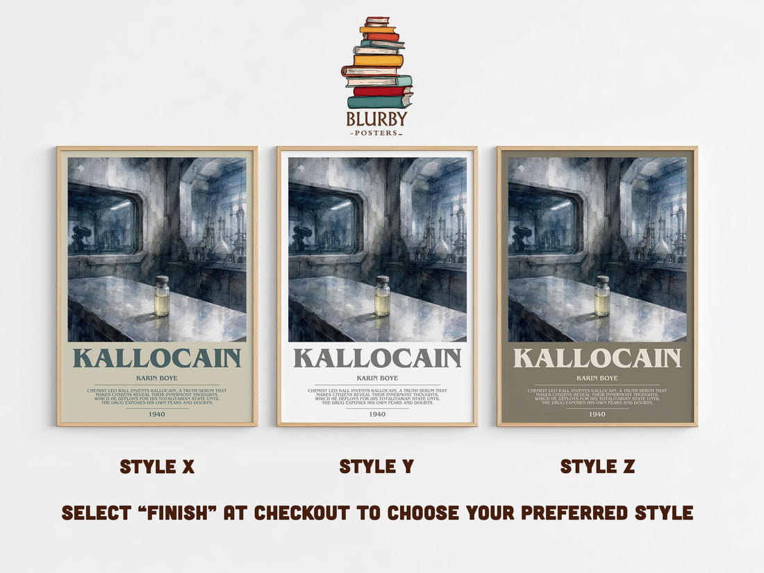 Kallocain Bookish Wall Art by Karin Boye – Style X, Y and Z side by side – choose your finish